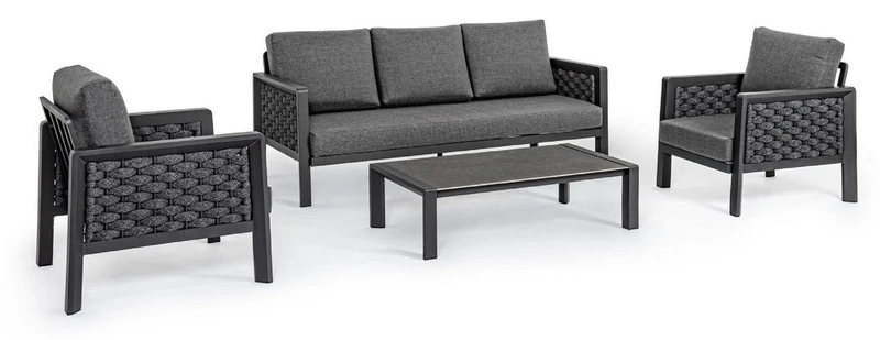 Casa Padrino Luxus Gartenmöbel Set Anthrazit - 1 Gartensofa & 2 Gartensessel & 1 Gartentisch - Moderne Luxus Garten & Terrassen Möbel - Luxus Qualität