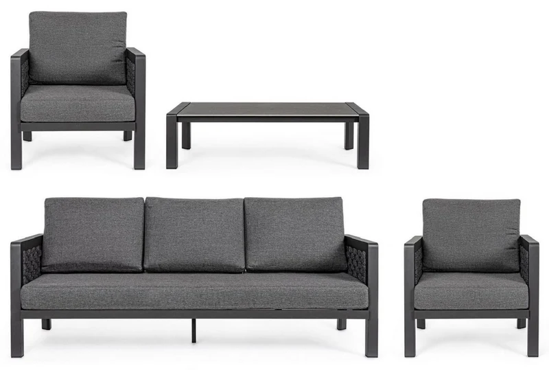 Casa Padrino Luxus Gartenmöbel Set Anthrazit - 1 Gartensofa & 2 Gartensessel & 1 Gartentisch - Moderne Luxus Garten & Terrassen Möbel - Luxus Qualität