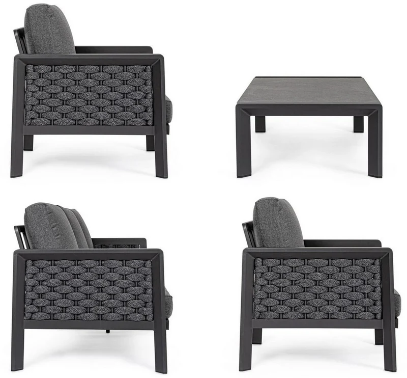 Casa Padrino Luxus Gartenmöbel Set Anthrazit - 1 Gartensofa & 2 Gartensessel & 1 Gartentisch - Moderne Luxus Garten & Terrassen Möbel - Luxus Qualität