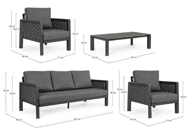 Casa Padrino Luxus Gartenmöbel Set Anthrazit - 1 Gartensofa & 2 Gartensessel & 1 Gartentisch - Moderne Luxus Garten & Terrassen Möbel - Luxus Qualität