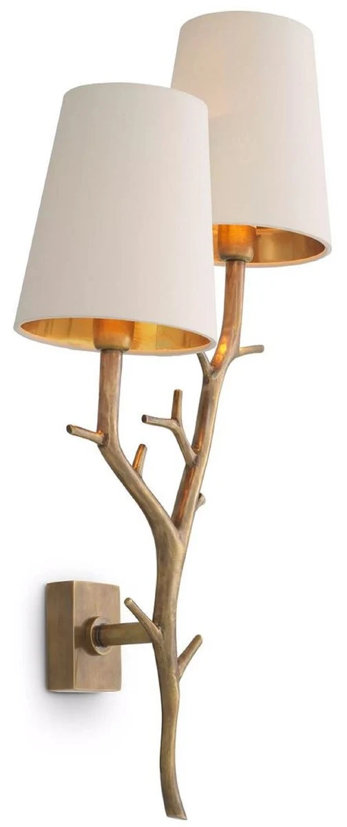 Casa Padrino Luxus Doppel Wandleuchte Vintage Messing / Creme 28 x 17 x H. 60 cm - Wohnzimmer Wandleuchte - Hotel Leuchten - Luxus Leuchten - Luxus Wandleuchten - Luxus Qualität