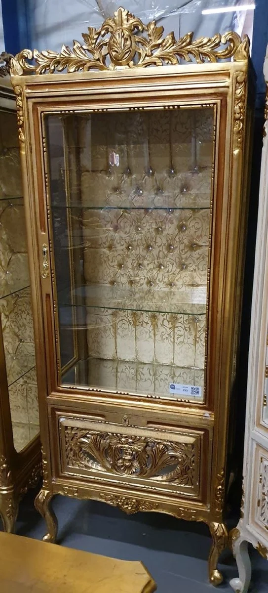 Casa Padrino Barock Vitrine Gold / Braun - Barock Vitrinenschrank mit Glastür und Schublade - Barock Wohnzimmer Möbel - Edel & Prunkvoll