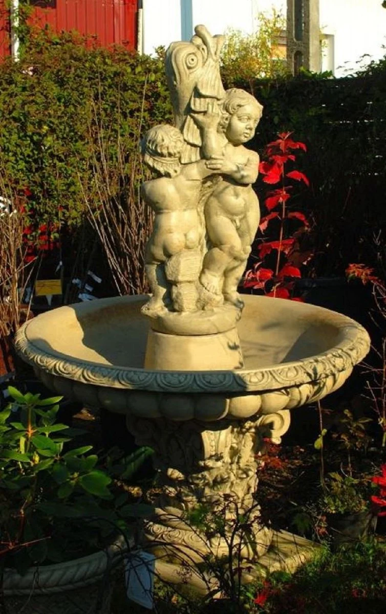 Casa Padrino Jugendstil Springbrunnen Grau Ø 114 x H. 172 cm - Prunkvoller Gartenbrunnen - Gartendeko Brunnen - Barock & Jugendstil Garten Deko Accessoires