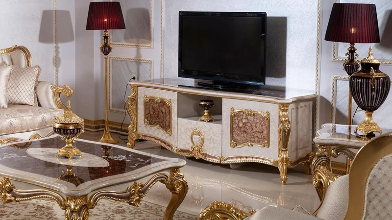 Casa Padrino Luxus Barock Couchtisch Weiß / Braun / Gold - Prunkvoller Wohnzimmertisch im Barockstil - Luxus Wohnzimmer Möbel im Barockstil - Barock Möbel - Barock Wohnzimmer Einrichtung
