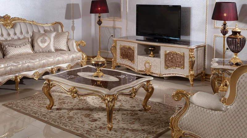 Casa Padrino Luxus Barock Couchtisch Weiß / Braun / Gold - Prunkvoller Wohnzimmertisch im Barockstil - Luxus Wohnzimmer Möbel im Barockstil - Barock Möbel - Barock Wohnzimmer Einrichtung