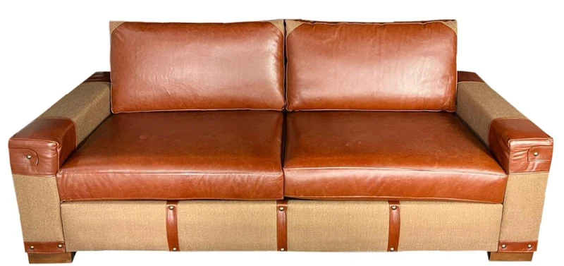 Casa Padrino Luxus Leder Sofa Braun / Beige 212 x 93 x H. 88 cm - Echtleder Wohnzimmer Sofa - Wohnzimmer Möbel - Luxus Kollektion