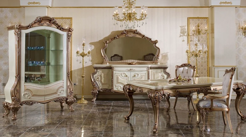 Casa Padrino Luxus Barock Möbel Set Weiß / Beige / Kupferfarben - 1 Barock Sideboard & 1 Barock Wandspiegel - Handgefertigte Barock Möbel - Edel & Prunkvoll