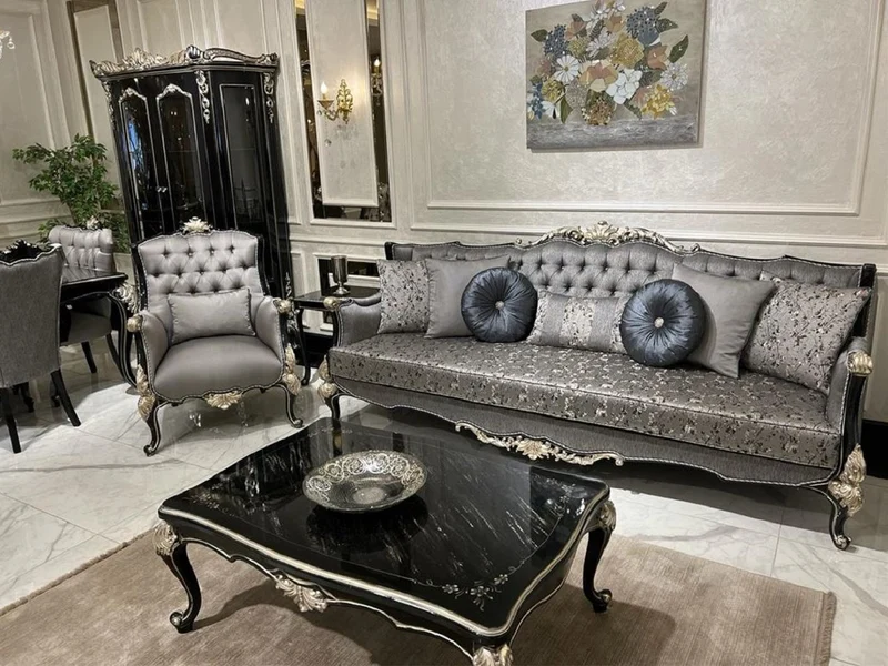 Casa Padrino Luxus Barock Couchtisch Schwarz / Silber - Handgefertigter Massivholz Wohnzimmertisch im Barockstil - Edle Barock Wohnzimmer Möbel