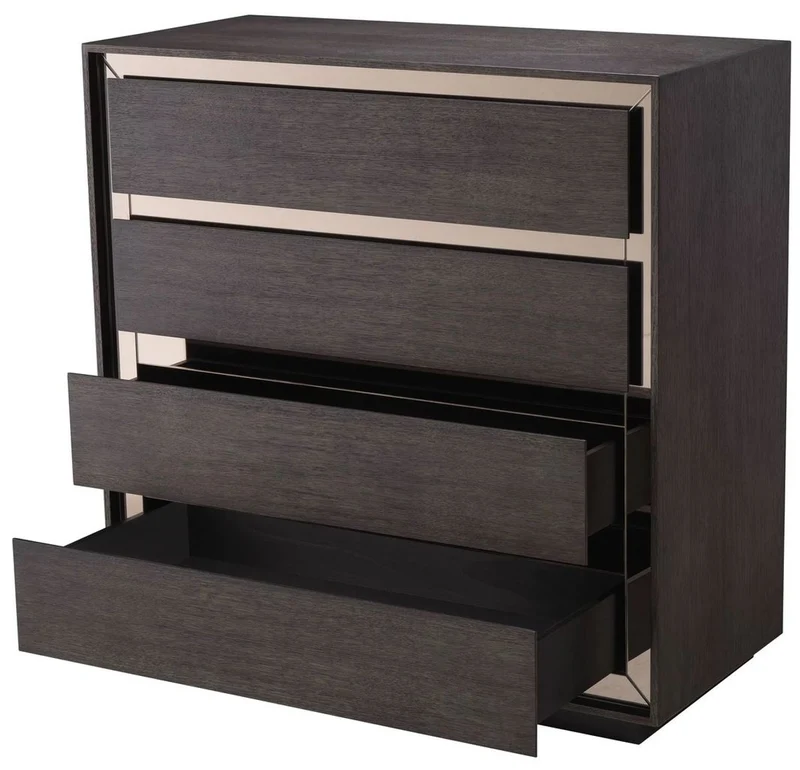 Casa Padrino Luxus Massivholz Kommode mit 4 Schubladen Mokka / Bronze 100 x 46 x H. 100 cm - Schlafzimmer Kommode - Schlafzimmer Möbel - Luxus Möbel - Luxus Einrichtung - Möbel Luxus