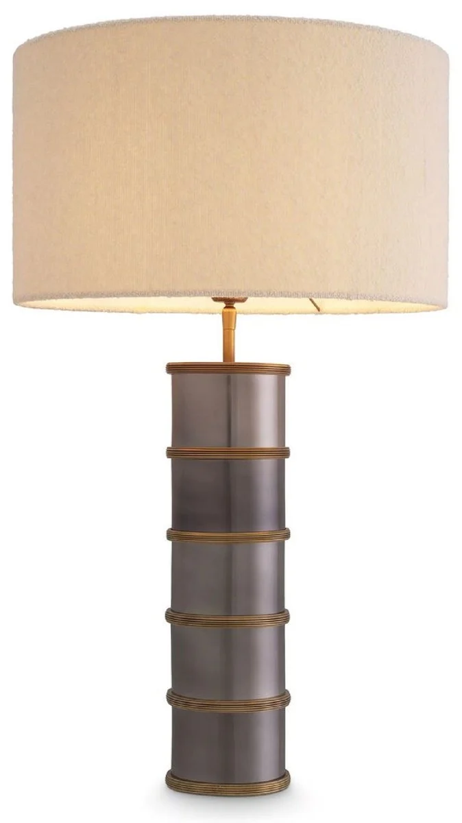 Casa Padrino Luxus Tischleuchte Vintage Messing / Schwarz Nickel / Creme Ø 45 x H. 76 cm - Runde Schreibtischleuchte - Luxus Tischleuchten - Luxus Möbel - Luxus Qualität