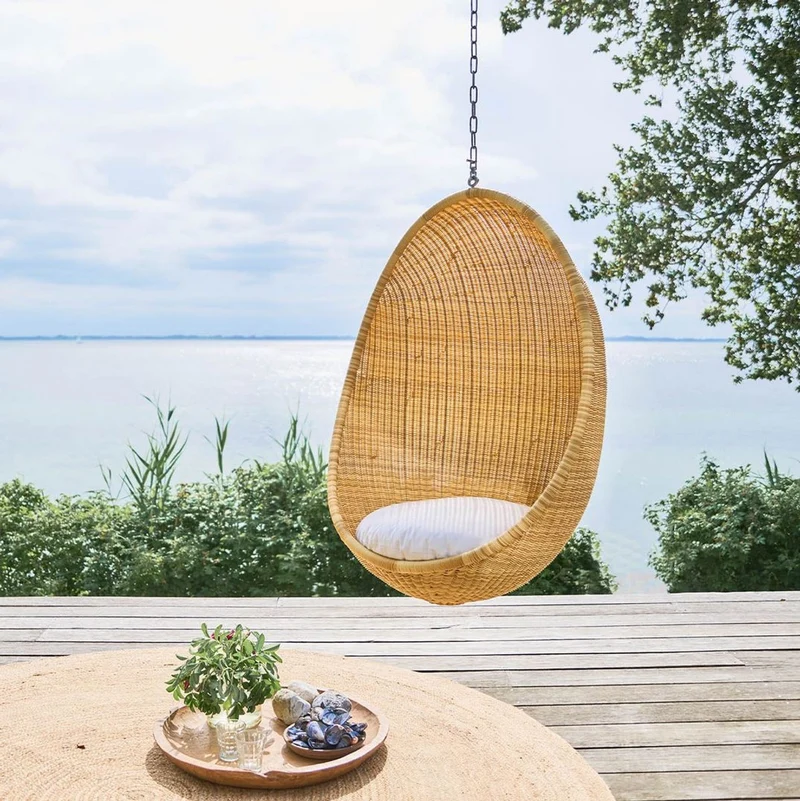 Casa Padrino Luxus Outdoor Hängesessel Naturfarben / Hellgrau 85 x 72 x H. 120 cm - Wetterbeständiger Garten & Terrassen Hängesessel in Eiform - Garten & Terrassen Möbel - Luxus Qualität
