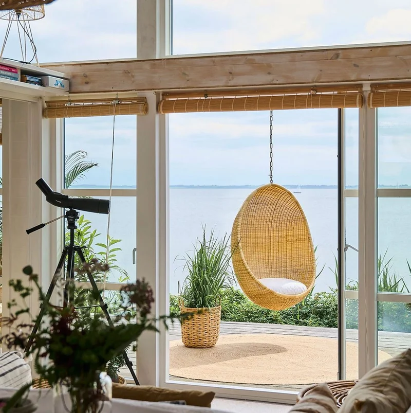 Casa Padrino Luxus Outdoor Hängesessel Naturfarben / Hellgrau 85 x 72 x H. 120 cm - Wetterbeständiger Garten & Terrassen Hängesessel in Eiform - Garten & Terrassen Möbel - Luxus Qualität