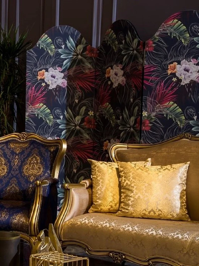 Casa Padrino Luxus Barock Raumteiler Mehrfarbig - Faltbarer Massivholz Paravant im Barockstil - Barock Schlafzimmer & Hotel Möbel