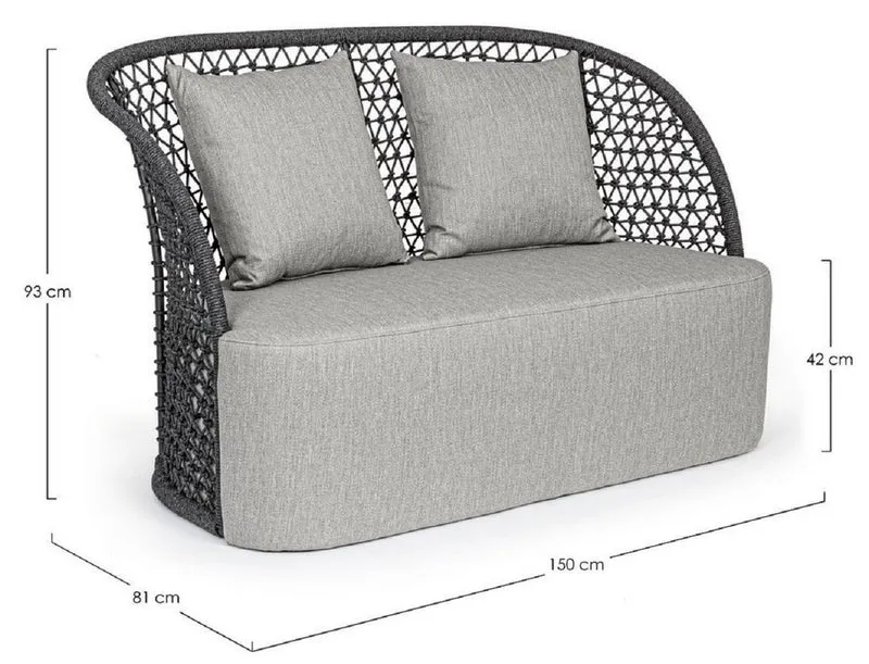 Casa Padrino Luxus Gartensofa mit Kissen Grau / Anthrazit 150 x 81 x H. 93 cm - Wetterbeständiges Garten & Terrassen Sofa - Garten & Terrassen Möbel - Luxus Qualität