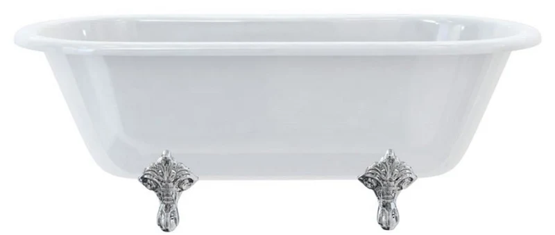 Casa Padrino Luxus Jugendstil Badewanne Weiß / Silber 169 x 74,5 x H. 62 cm - Freistehende Retro Acryl Badewanne - Retro Badezimmer Möbel