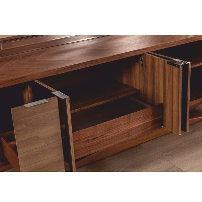 Casa Padrino Luxus Sideboard mit Spiegel Braun - Verspiegelter Massivholz Schrank mit Wandspiegel - Luxus Massivholz Möbel