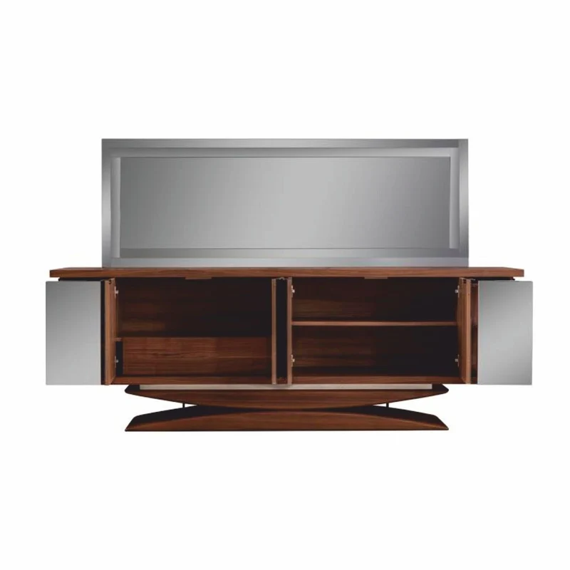 Casa Padrino Luxus Sideboard mit Spiegel Braun - Verspiegelter Massivholz Schrank mit Wandspiegel - Luxus Massivholz Möbel