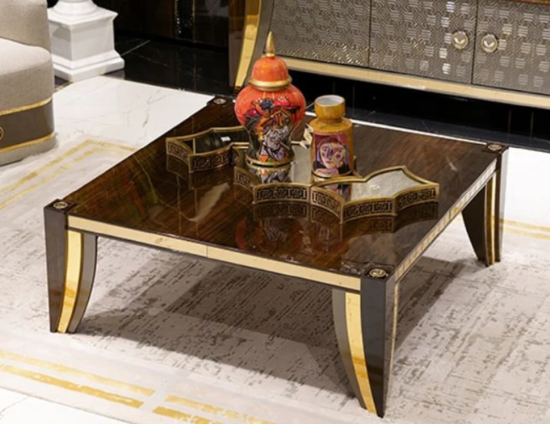 Casa Padrino Luxus Couchtisch Braun / Gold - Edler Wohnzimmer & Hotel Tisch - Wohnzimmer & Hotel Möbel - Luxus Qualität