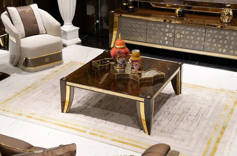 Casa Padrino Luxus Couchtisch Braun / Gold - Edler Wohnzimmer & Hotel Tisch - Wohnzimmer & Hotel Möbel - Luxus Qualität
