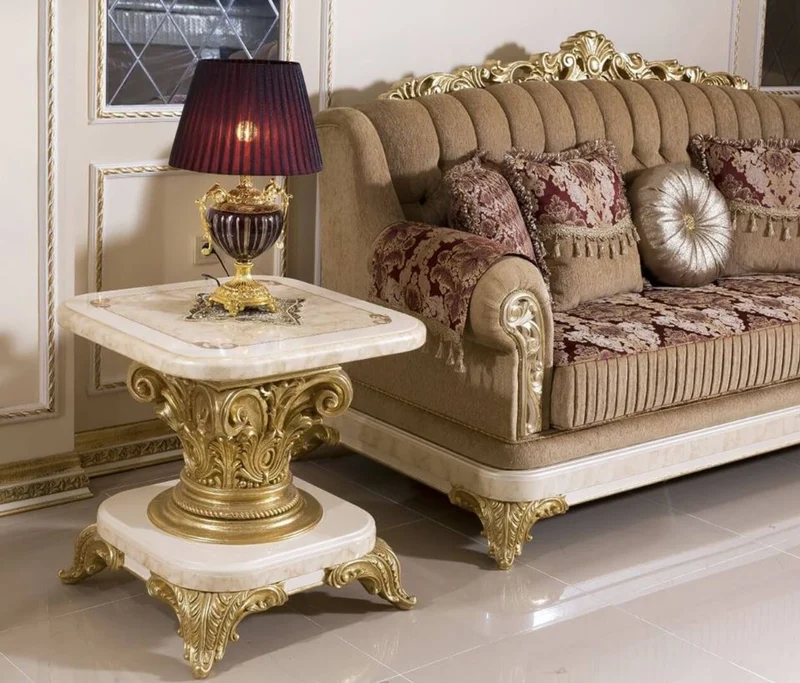 Casa Padrino Luxus Barock Beistelltisch Weiß / Beige / Gold - Prunkvoller Massivholz Tisch im Barockstil - Barock Wohnzimmer Möbel - Edel & Prunkvoll