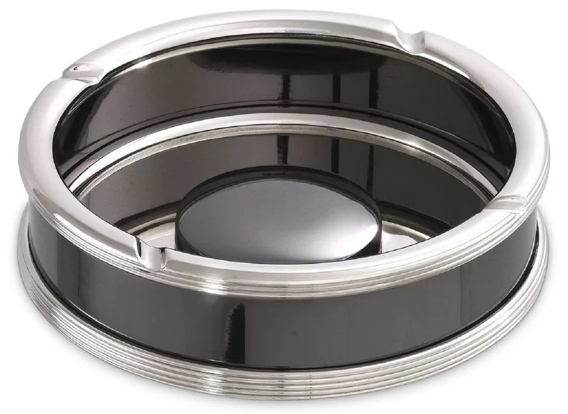 Casa Padrino Luxus Aschenbecher Silber / Schwarz Ø 18 x H. 5 cm - Runder Messing Aschenbecher - Deko Accessoires - Luxus Qualität