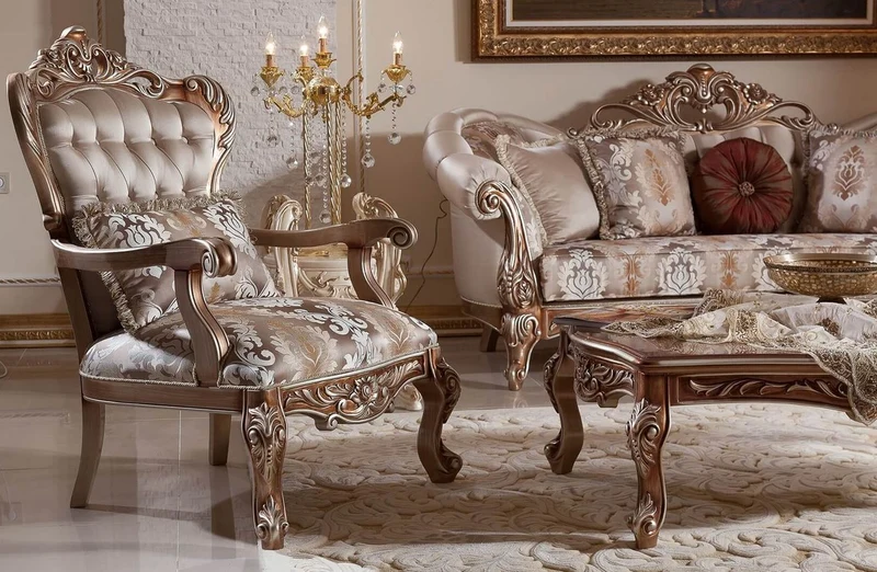Casa Padrino Luxus Barock Sessel Grau / Kupfer / Silber - Handgefertigter Barockstil Wohnzimmer Sessel mit elegantem Muster - Barock Wohnzimmer Möbel - Edel & Prunkvoll