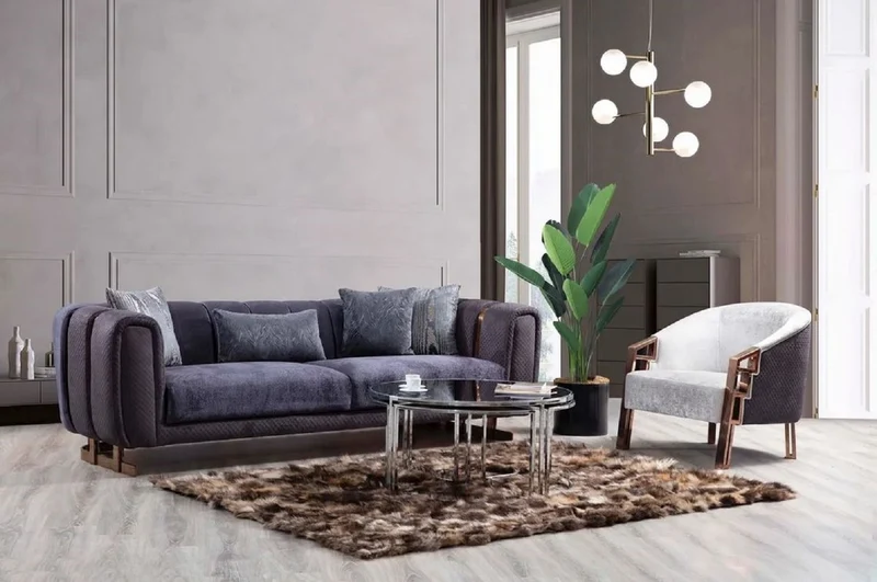 Casa Padrino Luxus Sessel Silber / Lila / Kupfer 80 x 80 x H. 90 cm - Moderner Wohnzimmer Sessel - Luxus Wohnzimmer Möbel