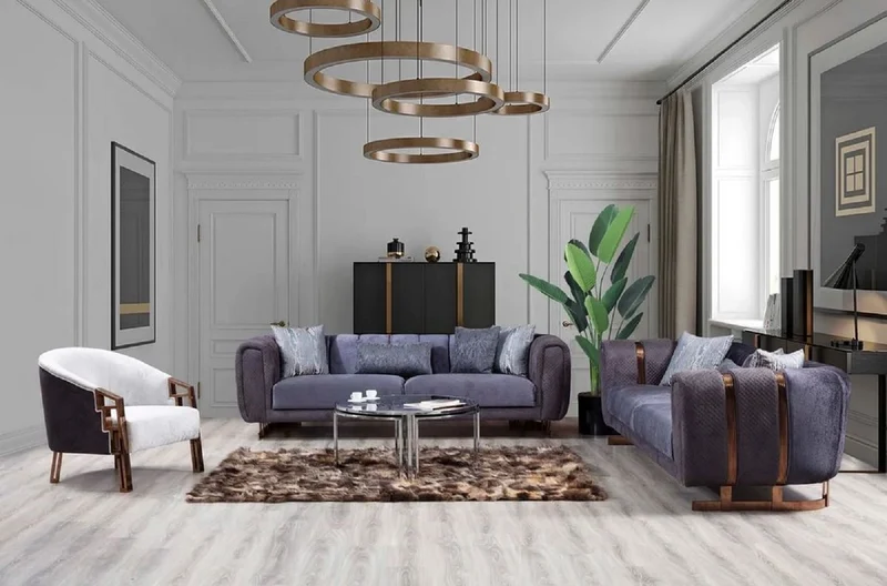 Casa Padrino Luxus Sessel Silber / Lila / Kupfer 80 x 80 x H. 90 cm - Moderner Wohnzimmer Sessel - Luxus Wohnzimmer Möbel