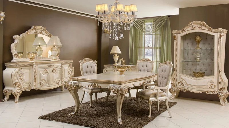 Casa Padrino Luxus Barock Esstisch Cremefarben / Gold - Prunkvoller Massivholz Esszimmertisch im Barockstil - Prunkvolle Barock Esszimmer Möbel