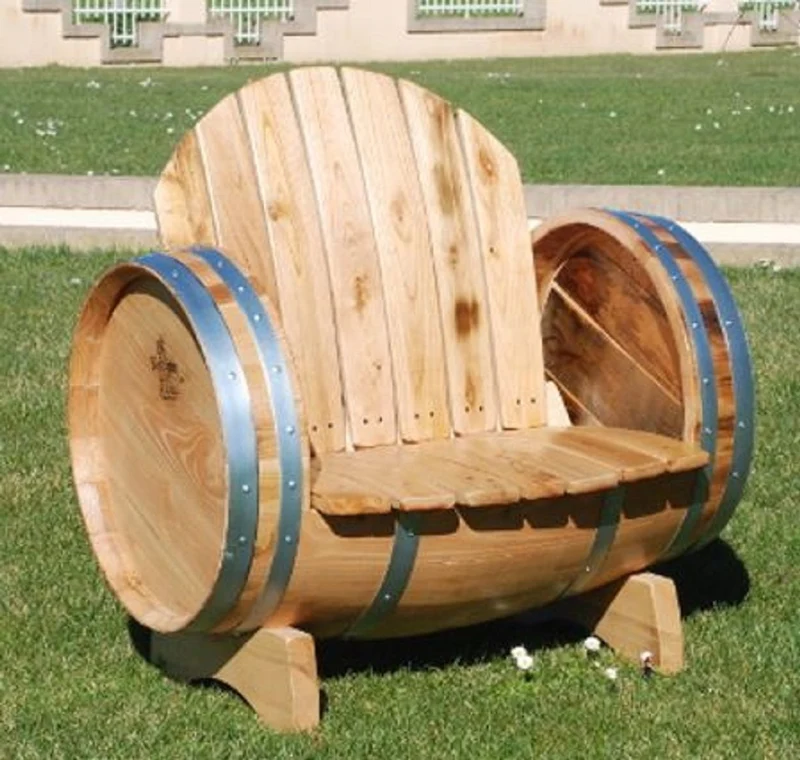 Casa Padrino Luxus Fass Sessel Naturfarben / Silber 92 x 65 x H. 98 cm - Massivholz Weinfass Sessel - Garten Terrassen Gastronomie Möbel