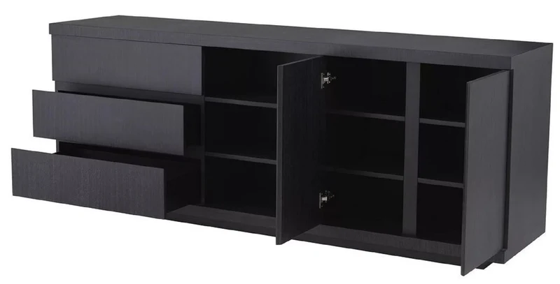 Casa Padrino Luxus Sideboard Schwarzgrau 220 x 52,5 x H. 85,5 cm - Massivholz Schrank mit 3 Schubladen & 2 Türen - Wohnzimmer & Hotel Möbel - Luxus Qualität