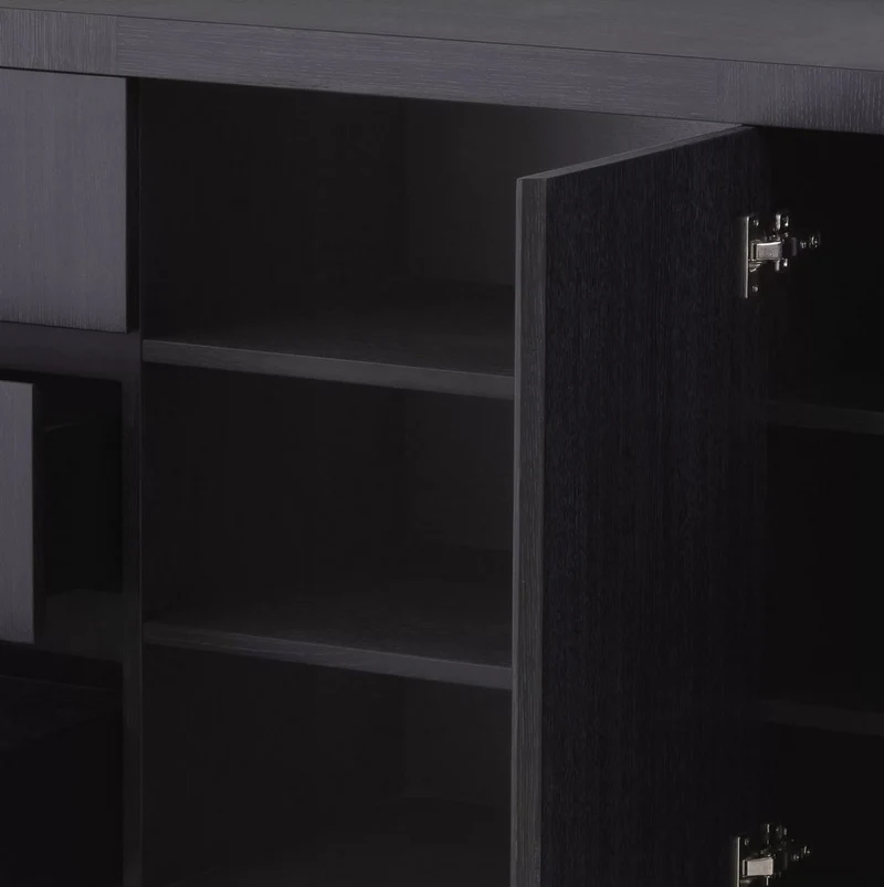 Casa Padrino Luxus Sideboard Schwarzgrau 220 x 52,5 x H. 85,5 cm - Massivholz Schrank mit 3 Schubladen & 2 Türen - Wohnzimmer & Hotel Möbel - Luxus Qualität