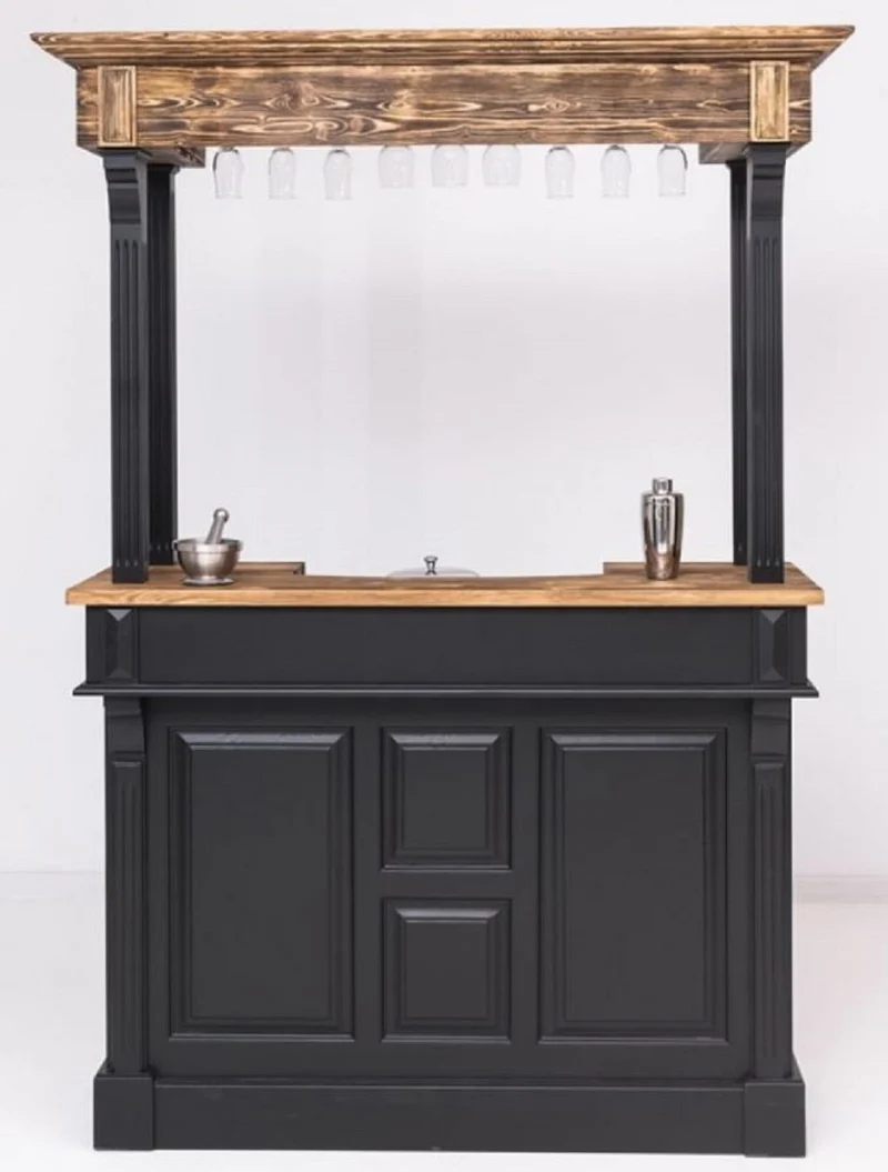 Casa Padrino Landhausstil Theke Schwarz / Braun 150 x 56 x H. 210 cm - Massivholz Thekentisch - Massivholz Barmöbel im Landhausstil