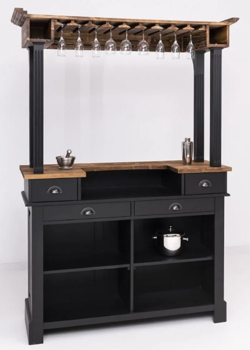 Casa Padrino Landhausstil Theke Schwarz / Braun 150 x 56 x H. 210 cm - Massivholz Thekentisch - Massivholz Barmöbel im Landhausstil