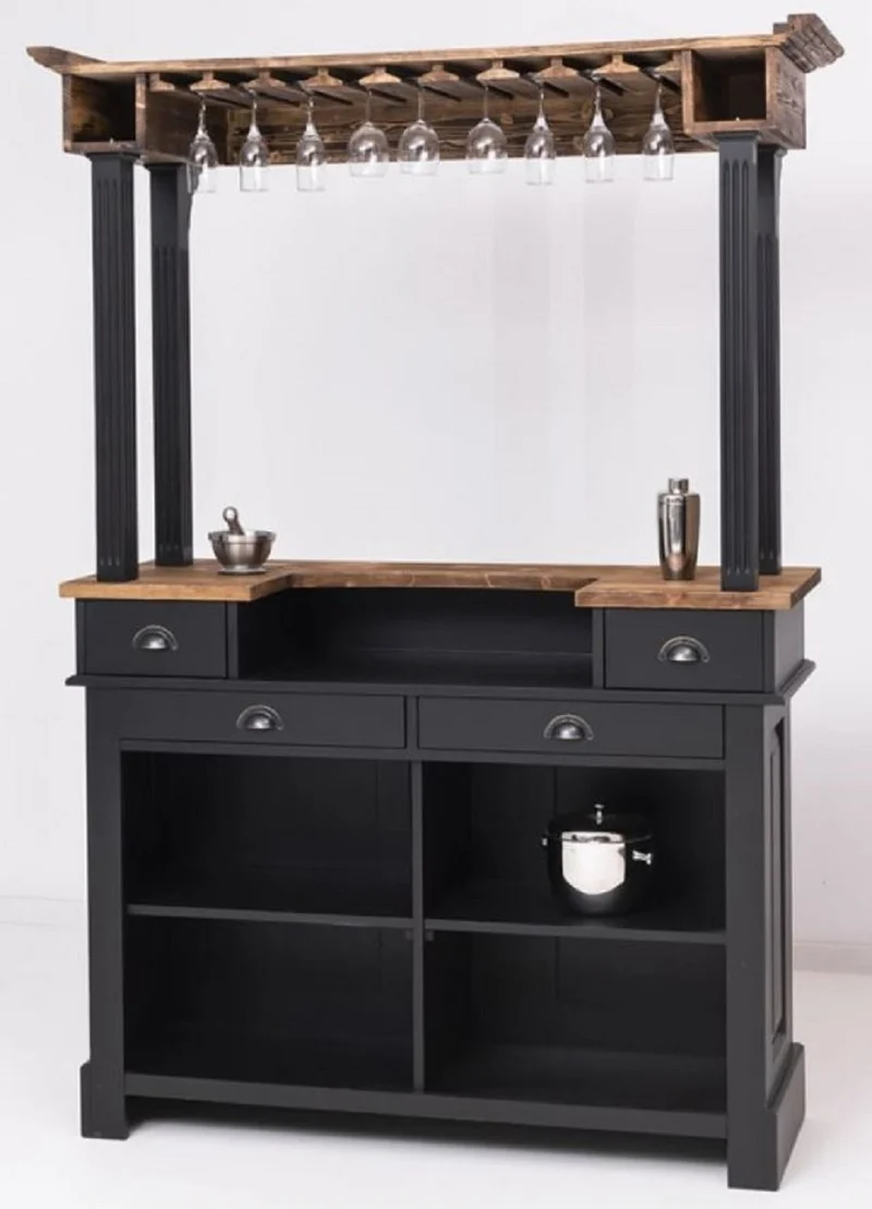 Casa Padrino Landhausstil Theke Schwarz / Braun 150 x 56 x H. 210 cm - Massivholz Thekentisch - Massivholz Barmöbel im Landhausstil