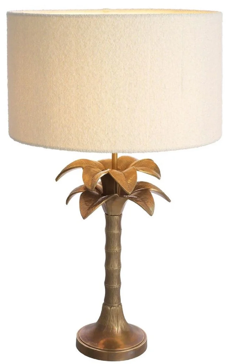 Casa Padrino Luxus Tischleuchte Palme Vintage Messing / Creme Ø 45 x H. 76,5 cm - Schreibtischleuchte im Palmen Design - Luxus Tischleuchten - Luxus Möbel - Luxus Qualität