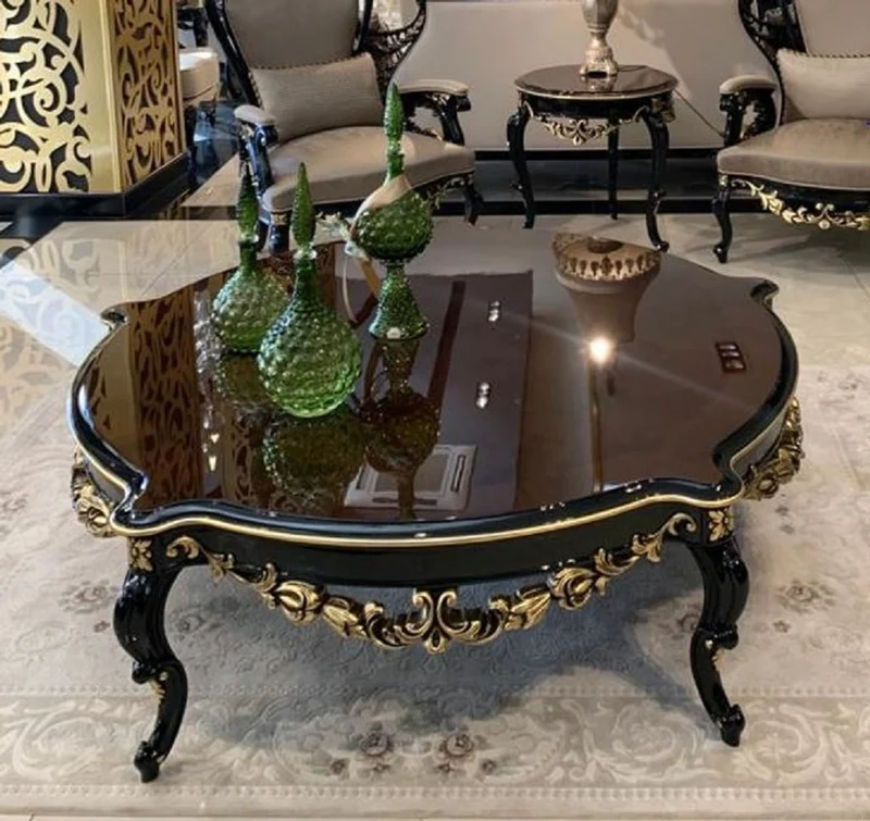 Casa Padrino Luxus Barock Couchtisch Braun / Schwarz / Gold - Prunkvoller Massivholz Wohnzimmertisch im Barockstil - Barock Wohnzimmer Möbel - Edel & Prunkvoll