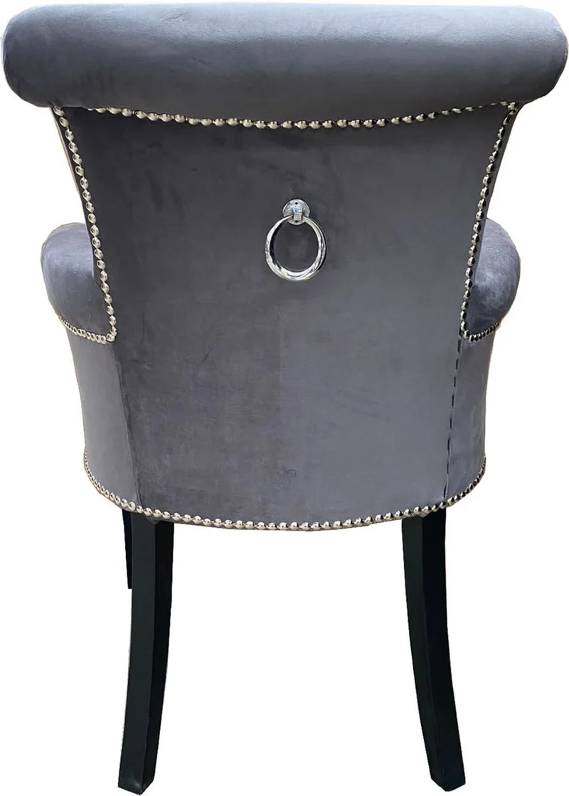 Casa Padrino Luxus Esszimmerstuhl 6er Set Grau / Schwarz - Massivholz Küchenstühle mit Armlehnen und edlem Samtstoff - Luxus Esszimmer & Restaurant Möbel
