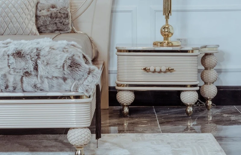 Casa Padrino Luxus Art Deco Nachttisch Set Grau / Weiß / Gold 75 x 50 x H. 48 cm - Prunkvolle Massivholz Nachtkommoden - Art Deco Schlafzimmer & Hotel Möbel - Luxus Kollektion