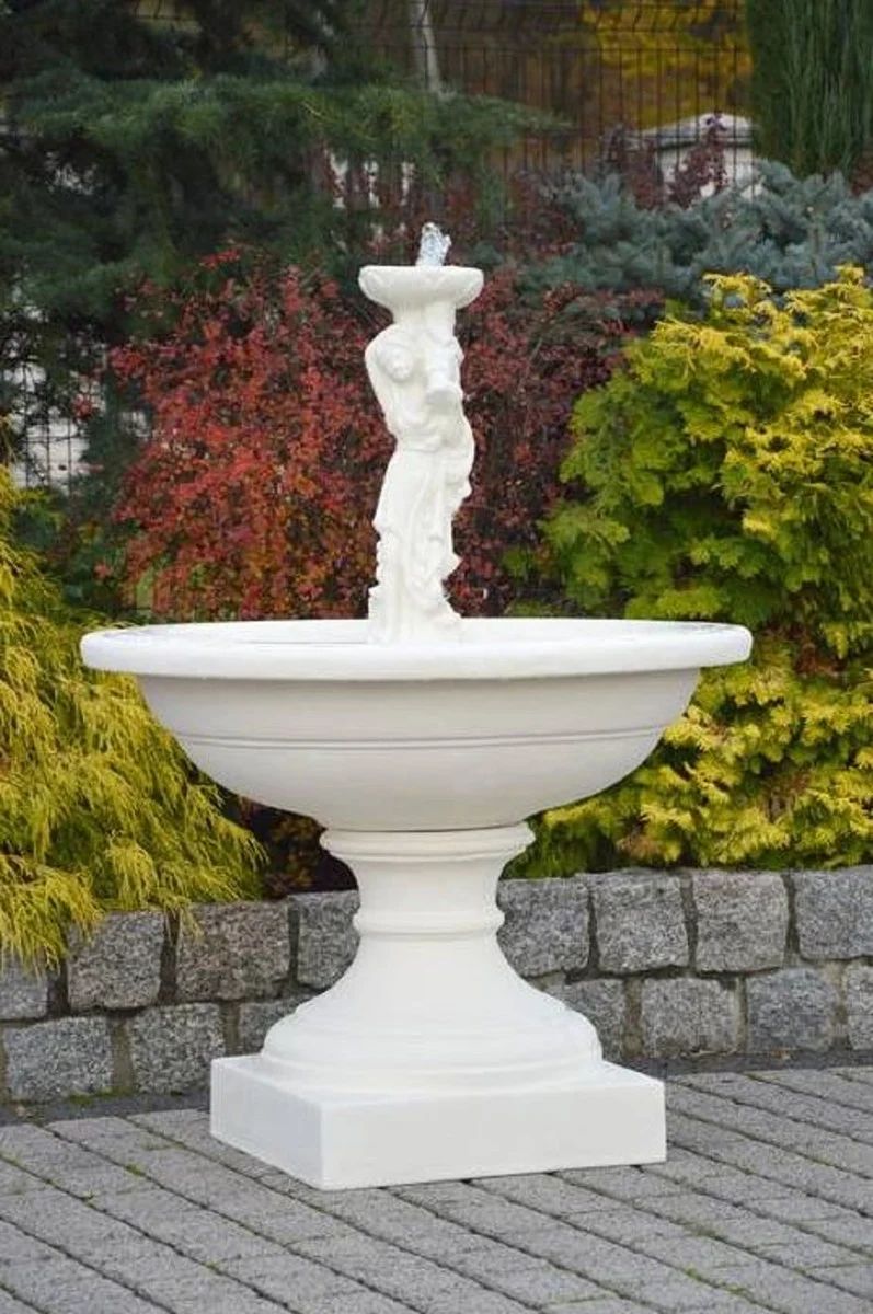 Casa Padrino Jugendstil Springbrunnen Dame Weiß Ø 102 x H. 136 cm - Prunkvoller Gartenbrunnen - Gartendeko Brunnen - Barock & Jugendstil Garten Deko Accessoires