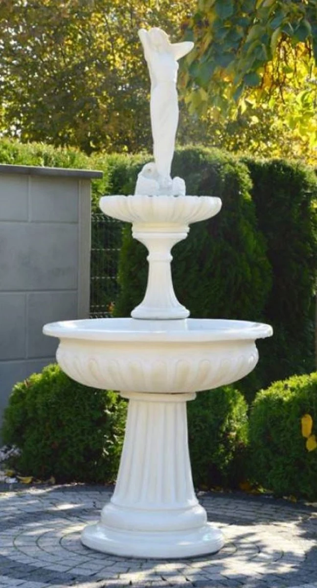 Casa Padrino Jugendstil Springbrunnen Dame Weiß Ø 94 x H. 209 cm - Prunkvoller Gartenbrunnen - Gartendeko Brunnen - Barock & Jugendstil Garten Deko Accessoires