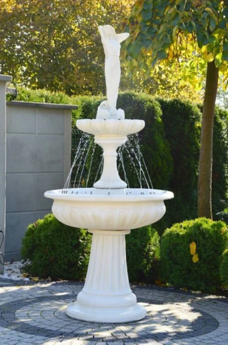 Casa Padrino Jugendstil Springbrunnen Dame Weiß Ø 94 x H. 209 cm - Prunkvoller Gartenbrunnen - Gartendeko Brunnen - Barock & Jugendstil Garten Deko Accessoires