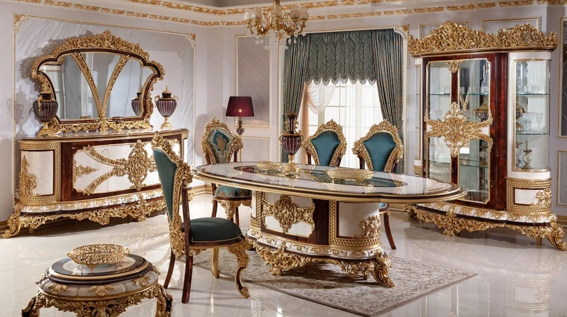 Casa Padrino Luxus Barock Möbel Set Weiß / Braun / Gold - 1 Barock Sideboard & 1 Barock Wandspiegel - Barock Möbel - Edel & Prunkvoll