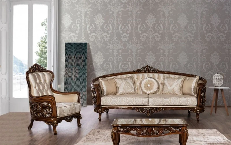Casa Padrino Luxus Barock Sofa Beige / Braun / Gold - Prunkvolles Wohnzimmer Sofa mit elegantem Muster - Barock Wohnzimmer Möbel