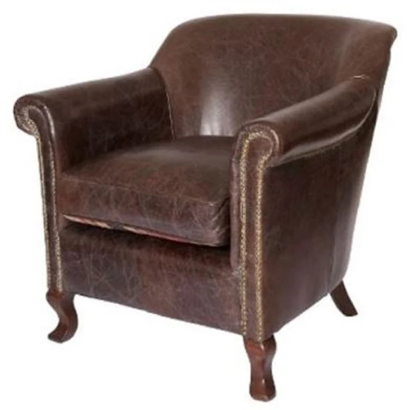 Casa Padrino Luxus Echtleder Sessel Vintage Dunkelbraun 88 x 81 x H. 79 cm - Wohnzimmer Leder Sessel - Echtleder Wohnzimmer Möbel