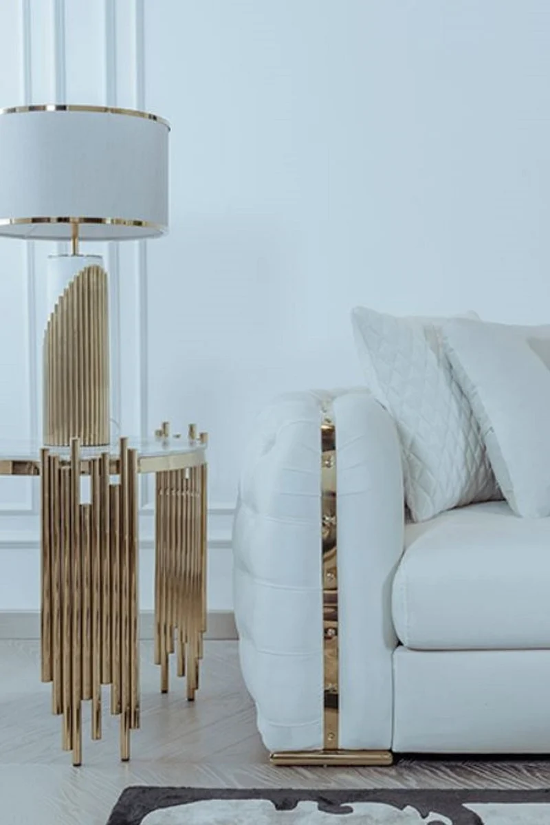 Casa Padrino Luxus Sofa Weiß / Gold 265 x 83 x H. 73 cm - Modernes Wohnzimmer Sofa - Wohnzimmer & Hotel Möbel - Luxus Kollektion