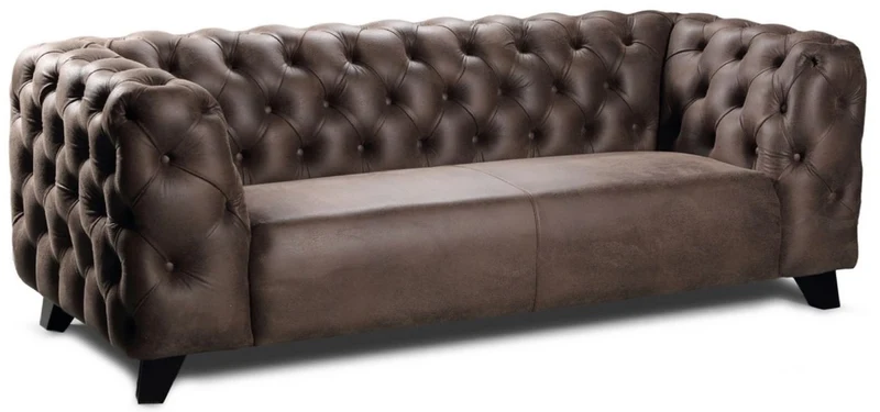 Casa Padrino Luxus Chesterfield Leder 3er Sofa Vintage Braun / Schwarz 217 x 95 x H. 80 cm - Echtleder Wohnzimmer Sofa - Chesterfield Wohnzimmer Möbel