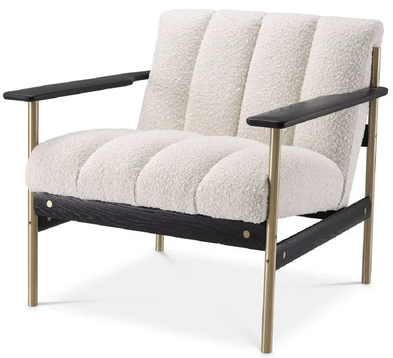 Casa Padrino Luxus Wohnzimmer Sessel Creme / Messing / Schwarz 75 x 78 x H. 73 cm - Moderner Wohnzimmer Sessel - Luxus Wohnzimmer & Hotel Möbel - Luxus Qualität