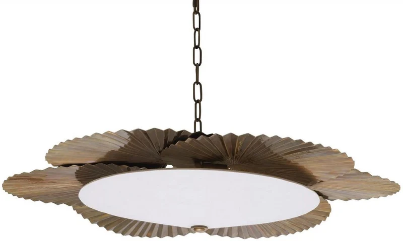 Casa Padrino Luxus Kronleuchter Palmenblätter Vintage Messing / Weiß Ø 95 x H. 18 cm - Hotel & Restaurant Kronleuchter - Luxus Kollektion