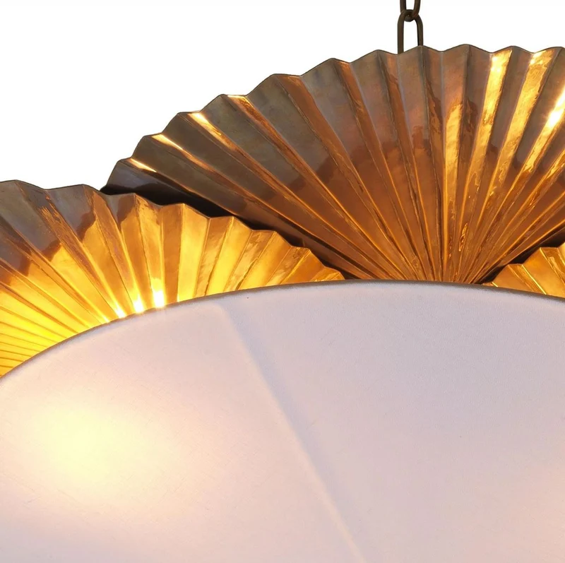 Casa Padrino Luxus Kronleuchter Palmenblätter Vintage Messing / Weiß Ø 95 x H. 18 cm - Hotel & Restaurant Kronleuchter - Luxus Kollektion